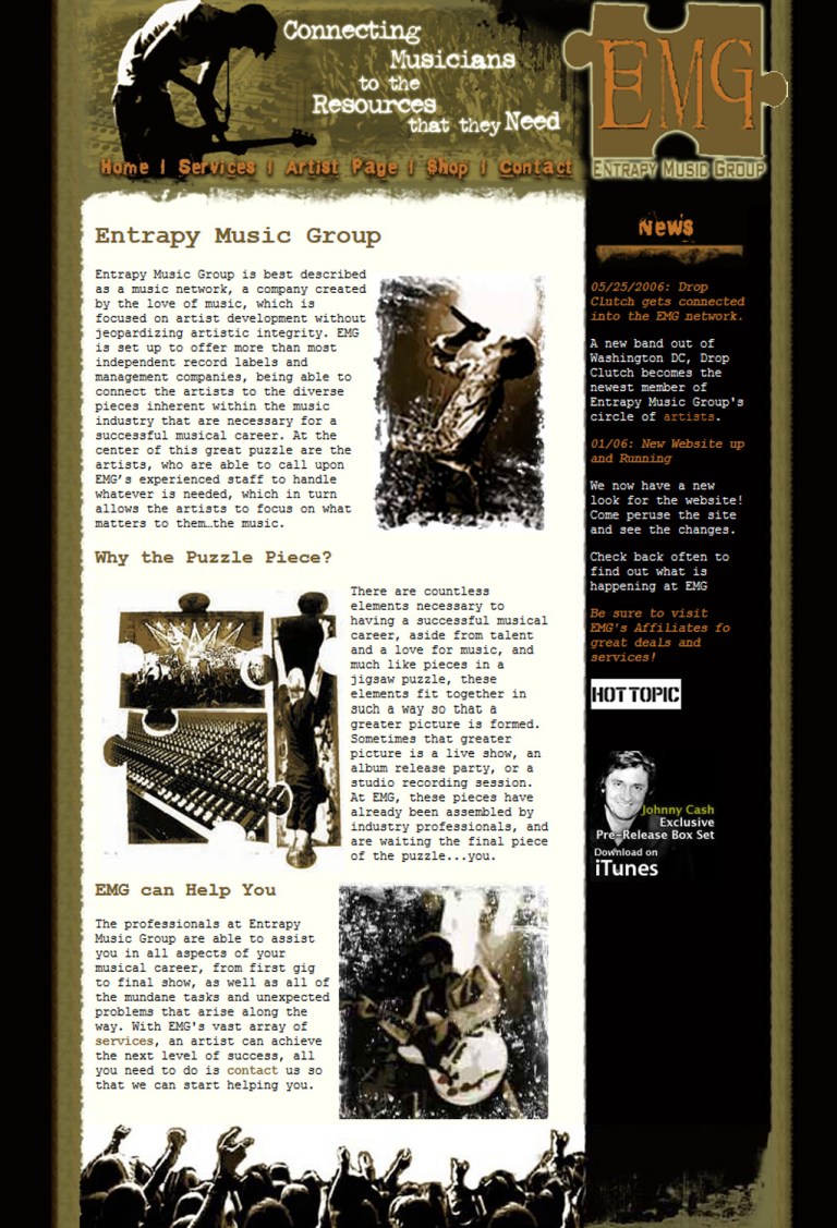 full website created for Entrapy Music Group (client spelling )